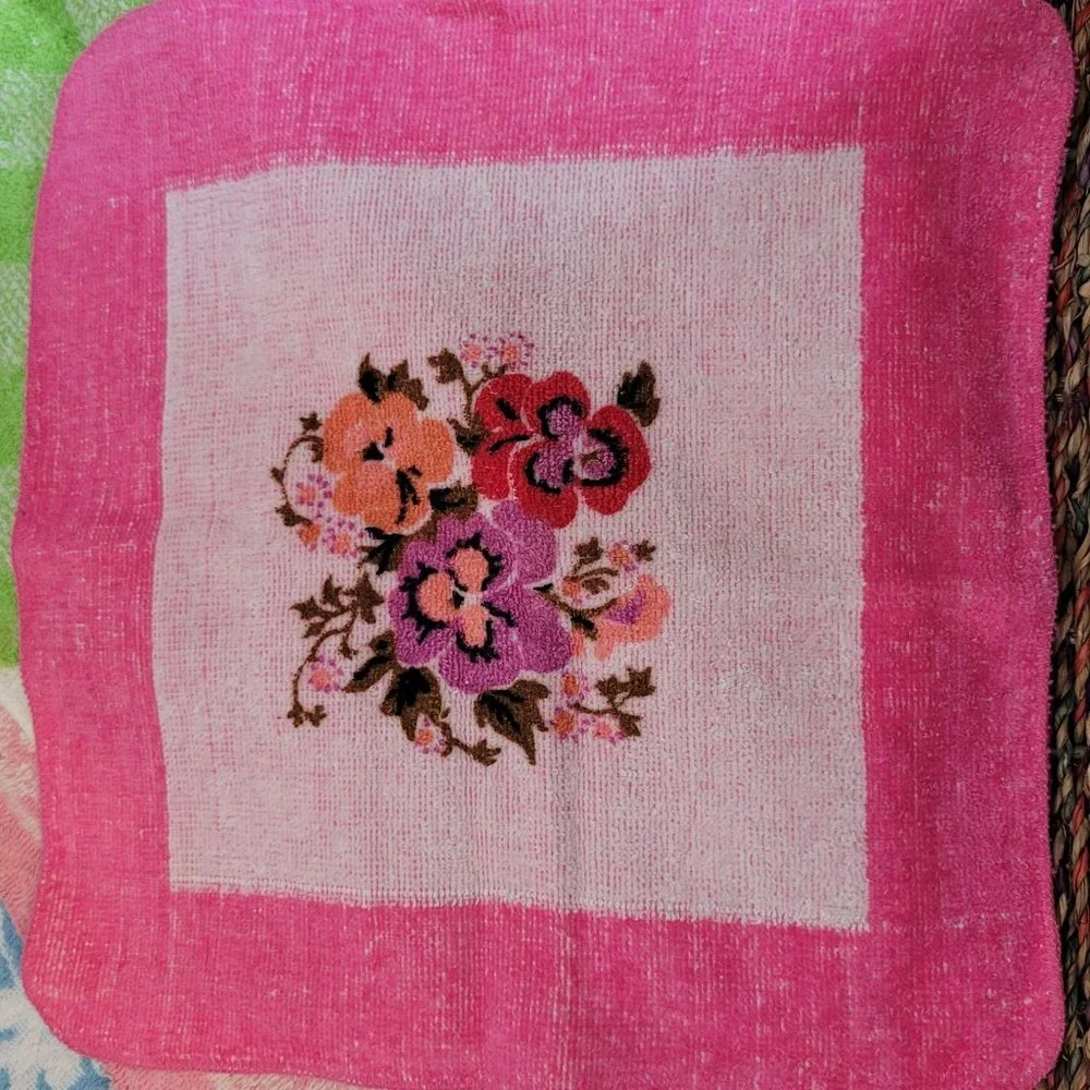 Vintage Fashion Manor Washcloth Lot of 5 Floral Checker Abstract 70s 80s